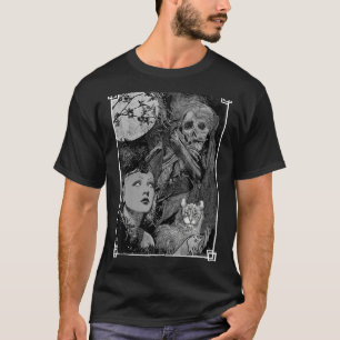 Witch with a Cat and The reaper Occult dark Gothic T-Shirt