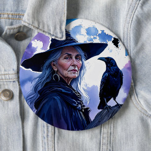 Witch with a Raven - Halloween Fan Fun 1 6 Inch Round Button
