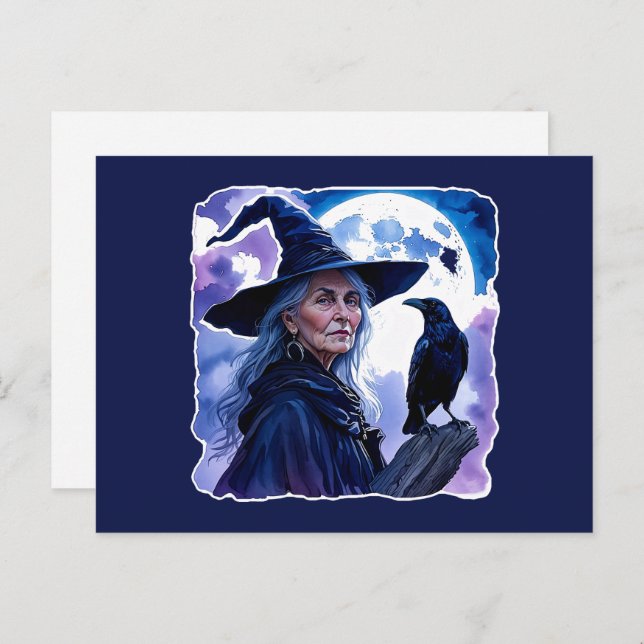Witch with a Raven - Halloween Fan Fun 1 Postcard (Front/Back)