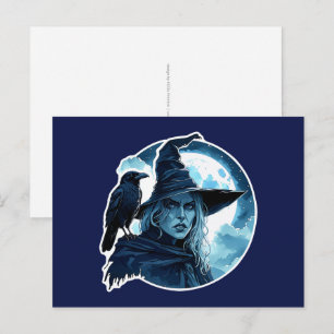 Witch with a Raven - Halloween Fan Fun 2 Postcard