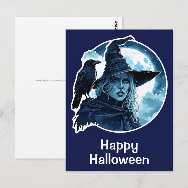 Witch with a Raven - Halloween Fan Fun 2 Postcard (Front/Back)