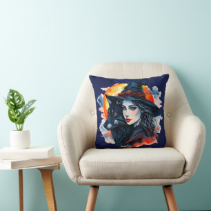 Witch with a Wolf - Halloween Fan Fun 2 Throw Pillow