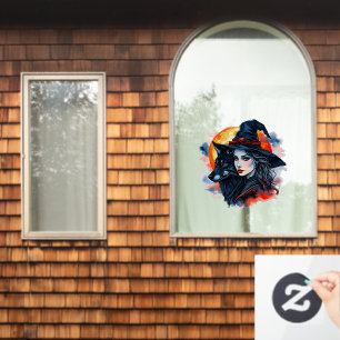 Witch with a Wolf - Halloween Fan Fun 2 Window Cling