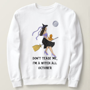 Witch with an Orange Cat on a Broomstick Sweatshirt