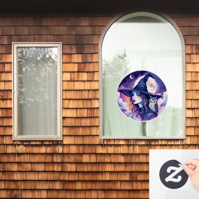 Witch with an Owl - Halloween Fan Fun 2 Window Cling (Home Window)