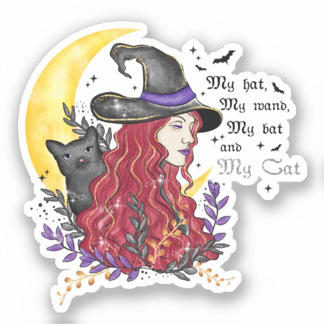 Witch with Black Cat and Crescent Moon (Front)