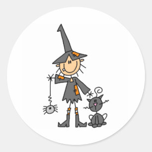 Witch with Black Cat Classic Round Sticker