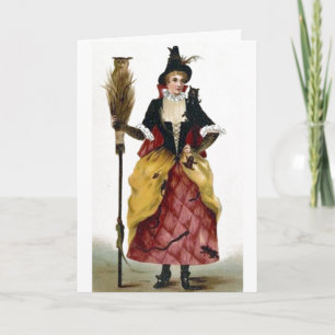 Witch with broom and owl card