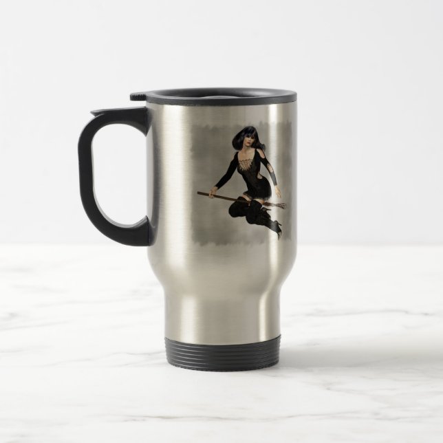 Witch with Broom  Travel Mug (Left)