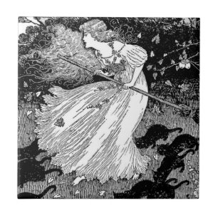Witch with cats tile