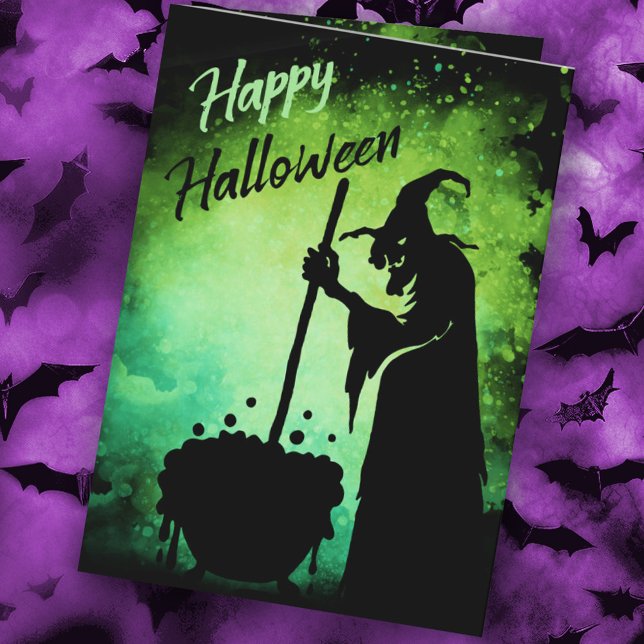Witch with cauldron Happy Halloween Card (Witch with cauldron Happy Halloween Card)