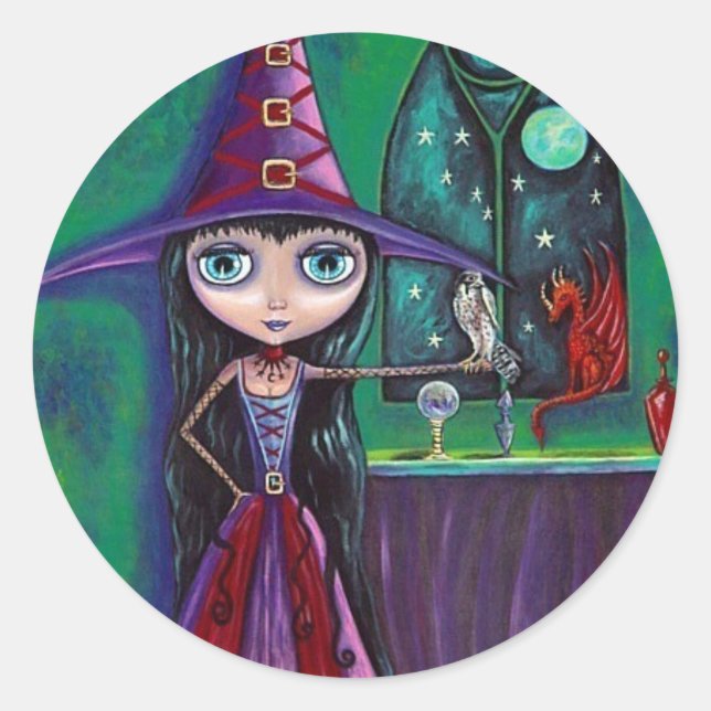 Witch With Falcon and Dragon Sticker (Front)