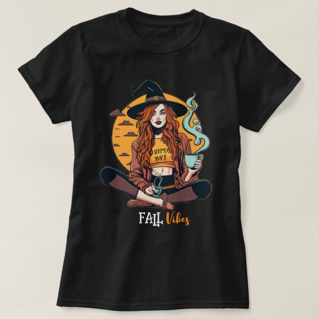 Witch with hot coffee t-shirt (Design Front)