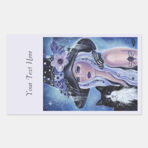 Witch with kitty labels by Renee Lavoie