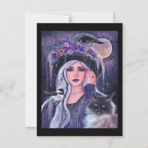 Witch with kitty labels by Renee Lavoie Postcard