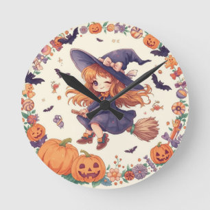 Witch with Pumpkins Halloween Clock