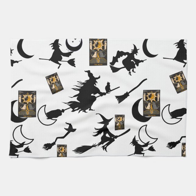 Witch wizard blackcat moon bloomstick kitchen towel (Horizontal)