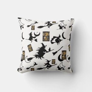 Witch wizard blackcat moon bloomstick throw pillow