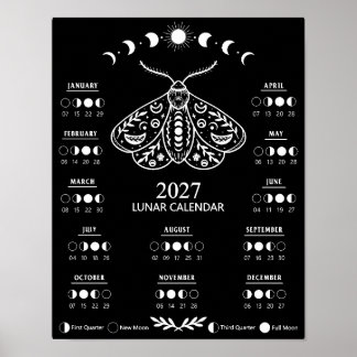 Witchcraft Moth Celestial Lunar Moon 2027 Calendar Poster