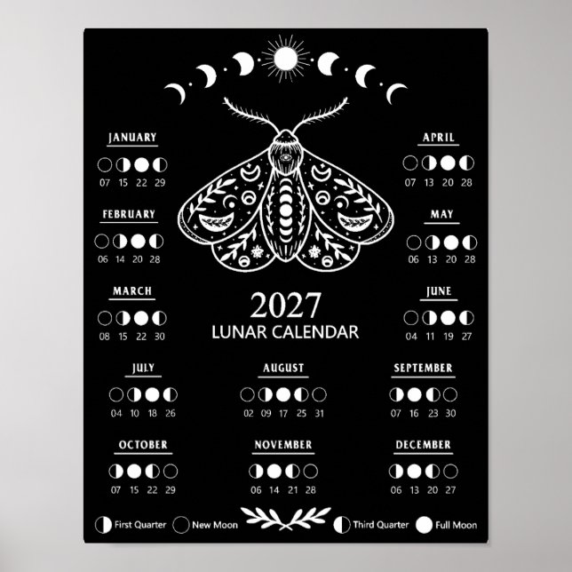 Witchcraft Moth Celestial Lunar Moon 2027 Calendar Poster (Front)
