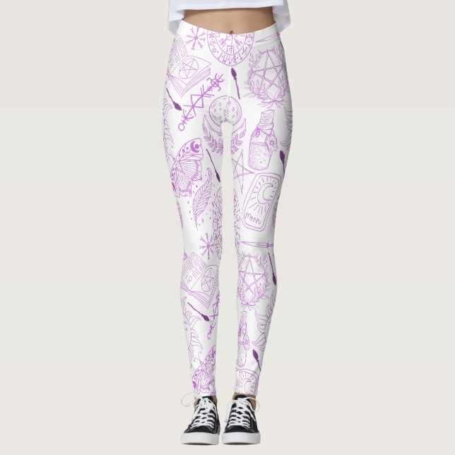 witchcraft pattern 2506.Purple. White BG Leggings (Front)