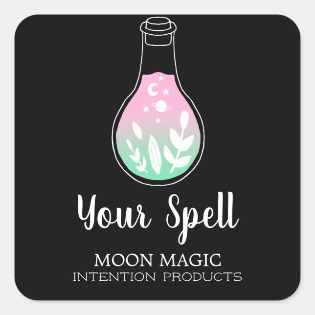 Witchcraft Potion Bottle Black And Neon Square Sticker (Front)