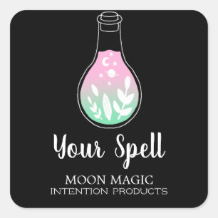 Witchcraft Potion Bottle Black And Neon Square Sticker