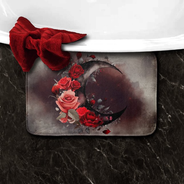 Witchery | Crescent Moon with Gothic Red Roses Bath Mat (Creator Uploaded)