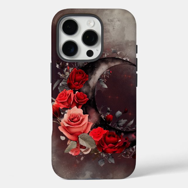 Witchery | Crescent Moon with Gothic Red Roses Case-Mate iPhone Case (Back)