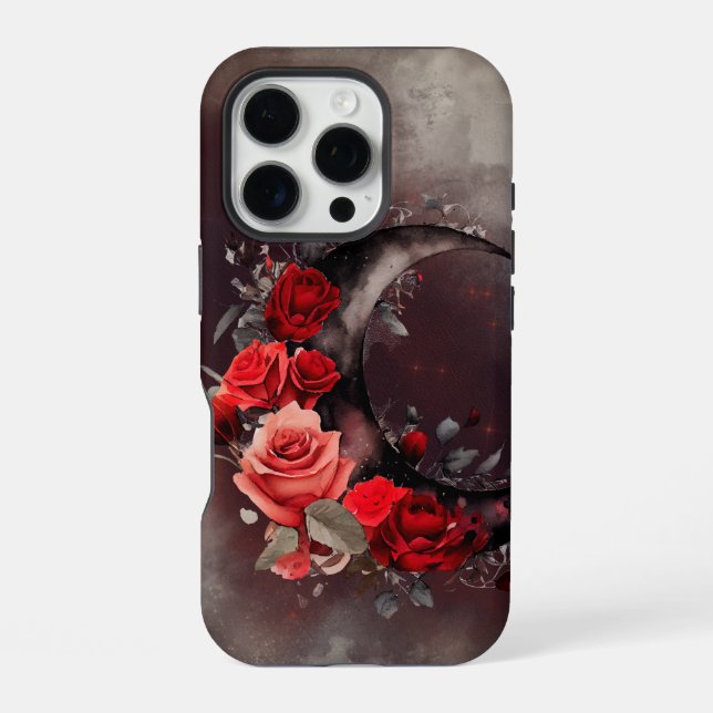 Witchery | Crescent Moon with Gothic Red Roses iPhone Case (Back)