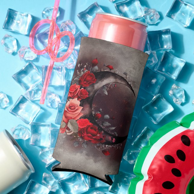 Witchery | Crescent Moon with Gothic Red Roses Seltzer Can Cooler (In Situ Summer)