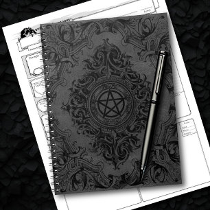 Witchery Flourish   Dark Grey Fantasy Pentacle Notebook