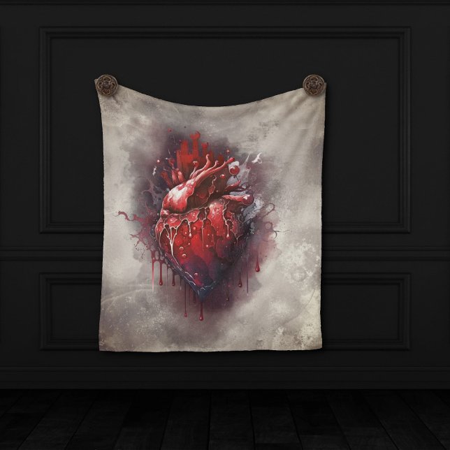 Witchery | Heart with Red and Gold Bleeding Drip Fleece Blanket (Creator Uploaded)