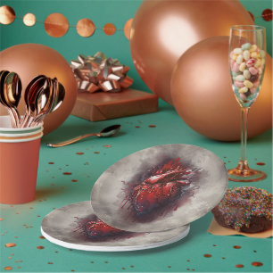 Witchery   Heart with Red and Gold Bleeding Drip Paper Plate