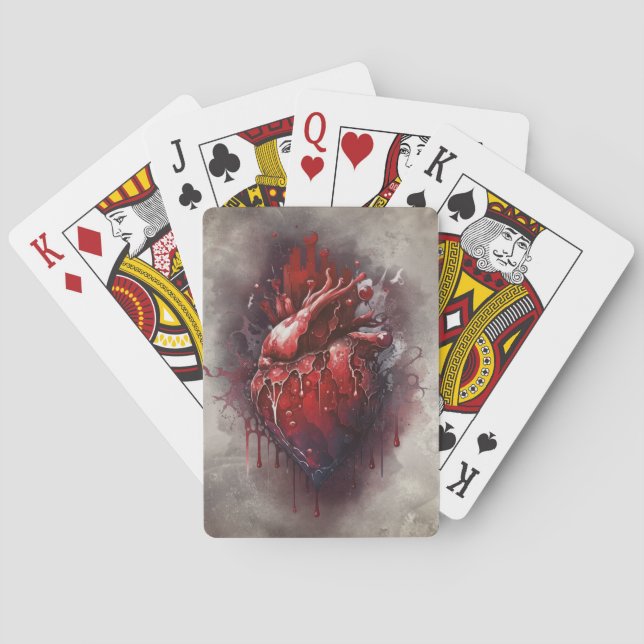 Witchery | Heart with Red and Gold Bleeding Drip Playing Cards (Back)