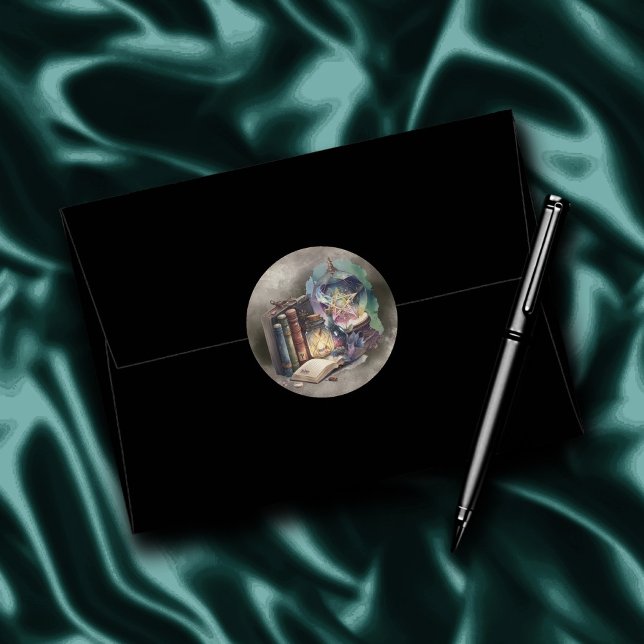 Witchery | Pastel Spellbook Tomes and Crystal Ball Classic Round Sticker (Creator Uploaded)