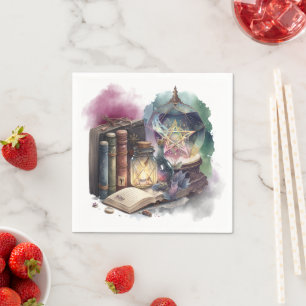 Witchery   Pastel Spellbook Tomes and Crystal Ball Napkin