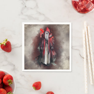 Witchery   Red Witch with Dark Evil Gothic Shadows Napkin