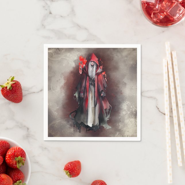 Witchery | Red Witch with Dark Evil Gothic Shadows Napkin (Insitu)