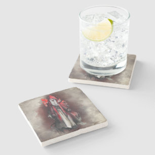 Witchery   Red Witch with Dark Evil Gothic Shadows Stone Coaster