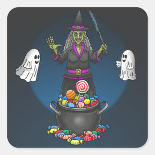 Witches and Ghosts Trick or Treat Halloween Party Square Sticker