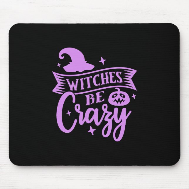Witches Be Crazy Black and Purple Mouse Pad (Front)