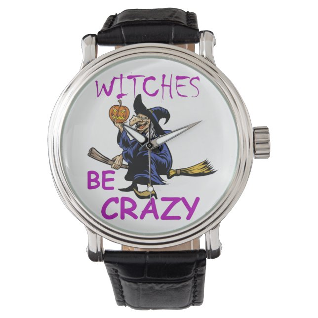 Witches Be Crazy Black Vintage Leather Watch (Front)