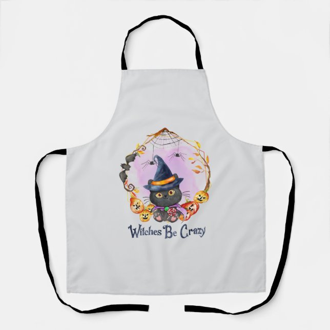 Witches Be Crazy – Witch Black Cat Apron (Front)