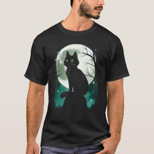 Witches Black Cat and Green Full Moon Halloween Ea T-Shirt