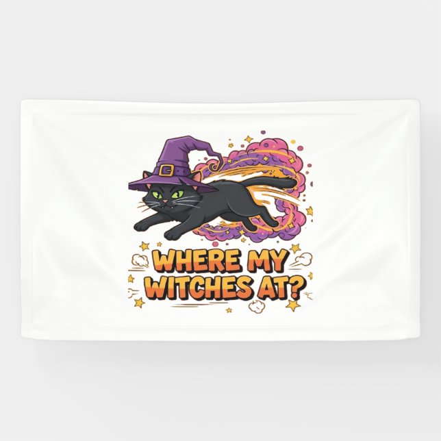 witches black cat Classic T-Shirt Banner (Horizontal)