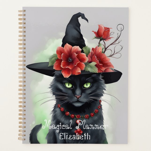 Witches Black Cat Red Flower Magical Planner (Front)