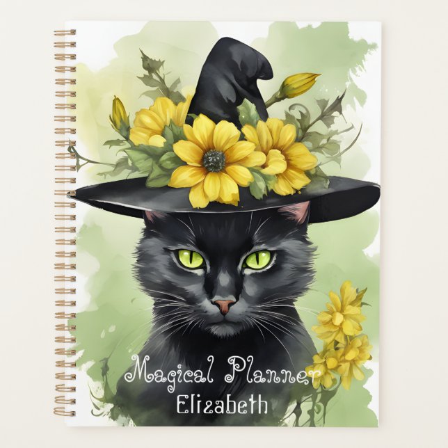 Witches Black Cat Yellow Flower Magical Planner (Front)