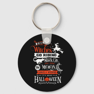 Witches Black Cats And Moon Halloween Keychain