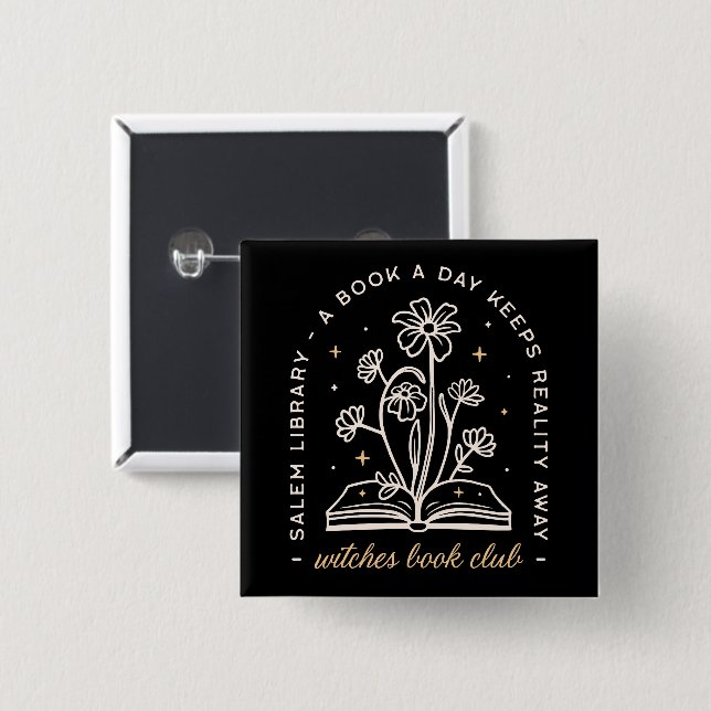 Witches book club 2 inch square button (Front & Back)